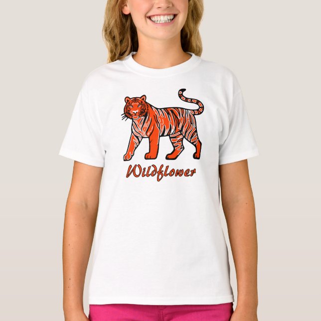 Wildflower Orange Tiger Kids T-Shirt (Devant)