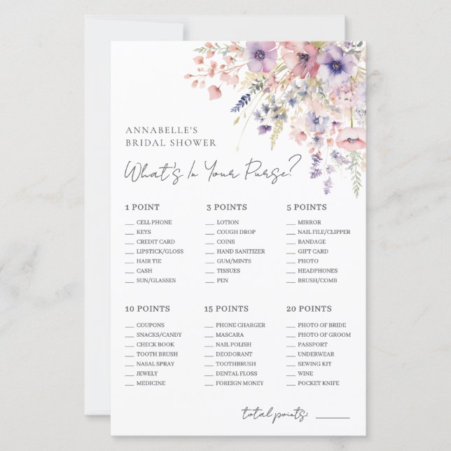 Wildflower Purse Bridal Shower Game (Devant)