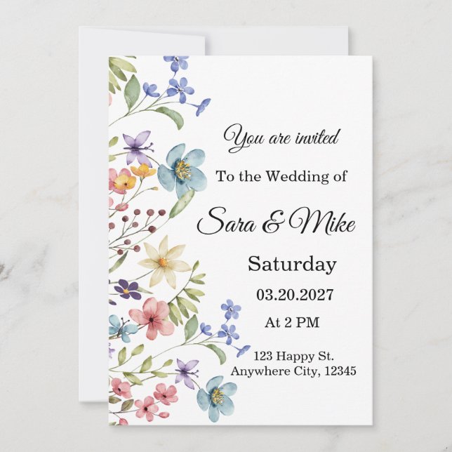 Wildflower Watercolor Wedding Invitation (Devant)