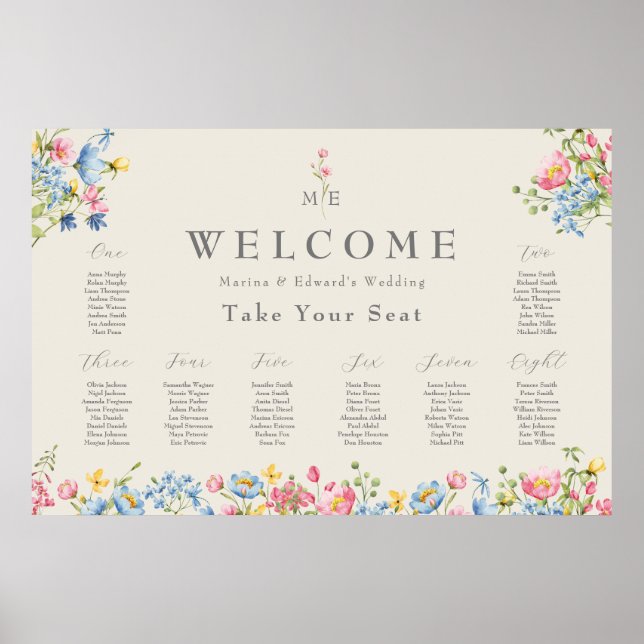 Wildflower Wedding Welcome Seating Chart Poster (Devant)