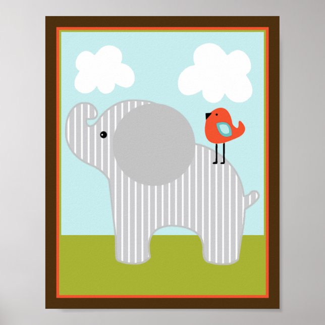 Wildlife Animals Elephant with bird Art Poster (Devant)