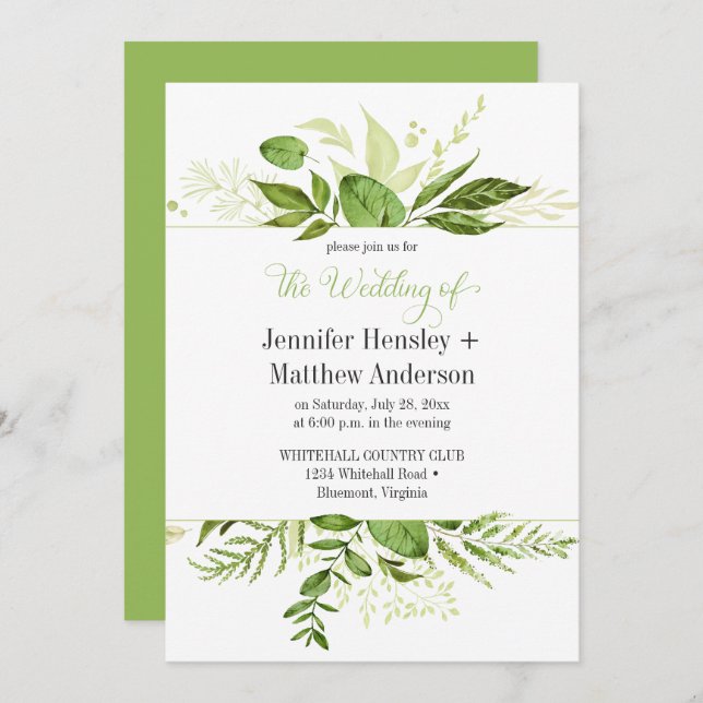 Wildwoods Green Encadré Mariage Invitations (Devant / Derrière)