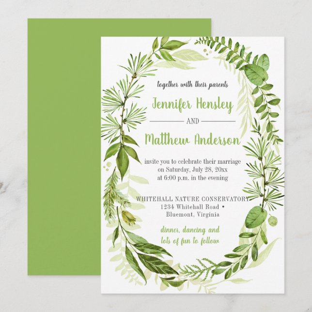 Wildwoods Green Wedding Invitations (Devant / Derrière)