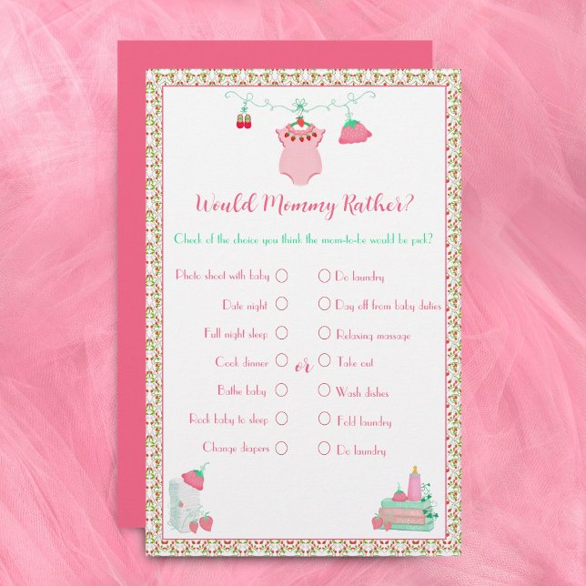 Will maman Plutôt fraise Baby Outfit Jeu (Play 'Mommy Rather' with strawberries, a sweet twist to baby showers!)