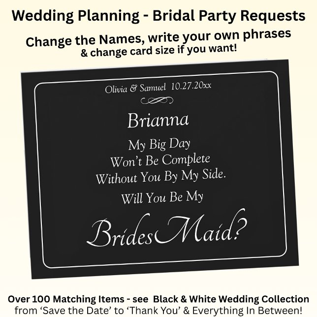 Will You Be My Bridesmaid? Black & White Card (Créateur téléchargé)