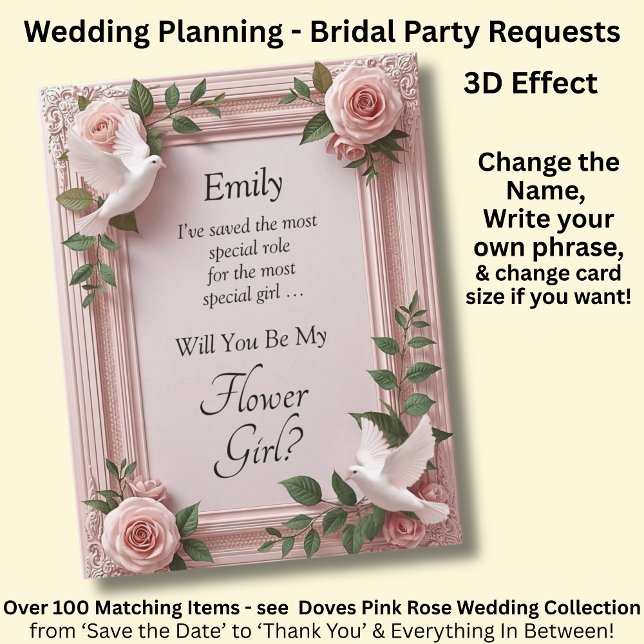 Will You Be My Flower Girl?   Pink Roses & Doves (Créateur téléchargé)