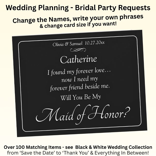 Will You Be My Maid of Honor? Black & White Card (Créateur téléchargé)