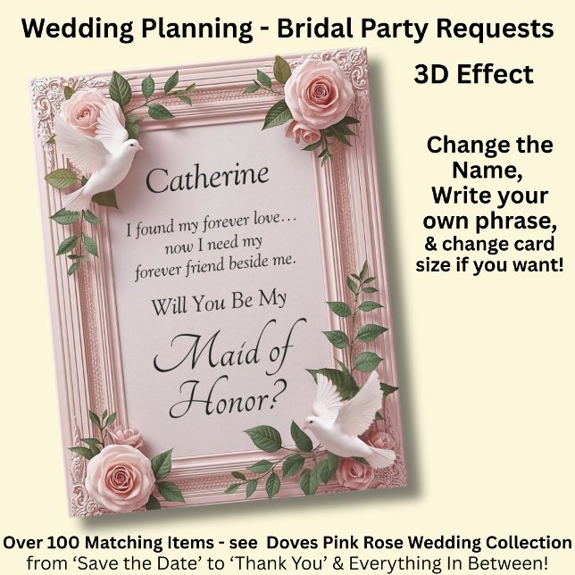 Will You Be My Maid of Honor? Pink Roses & Doves (Créateur téléchargé)