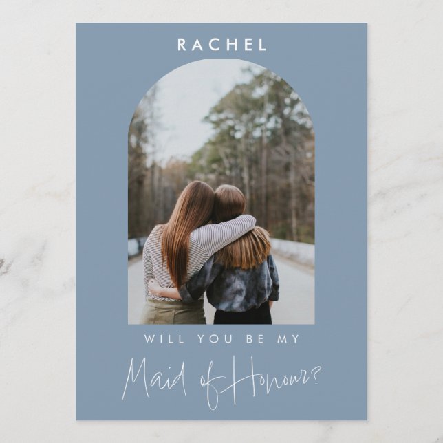 Will you be my Maid of Honour Dusty Blue Photo UK  (Devant)