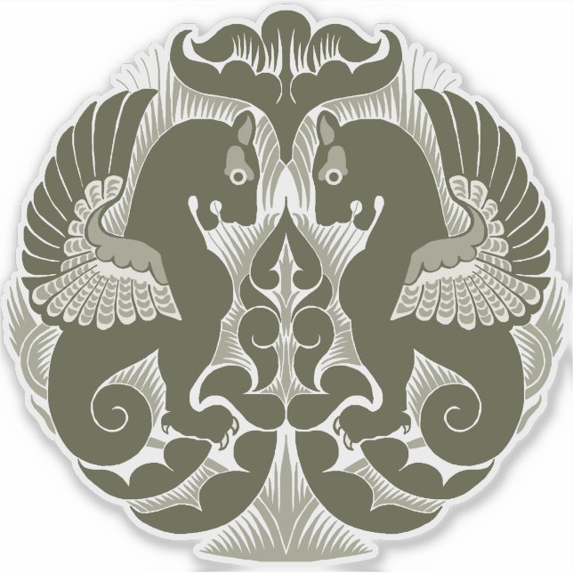 William De Morgan Green Griffins Vinyl Sticker (Devant)