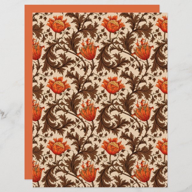 William Morris Anemone, Beige, Brown & Rust Orange (Devant / Derrière)