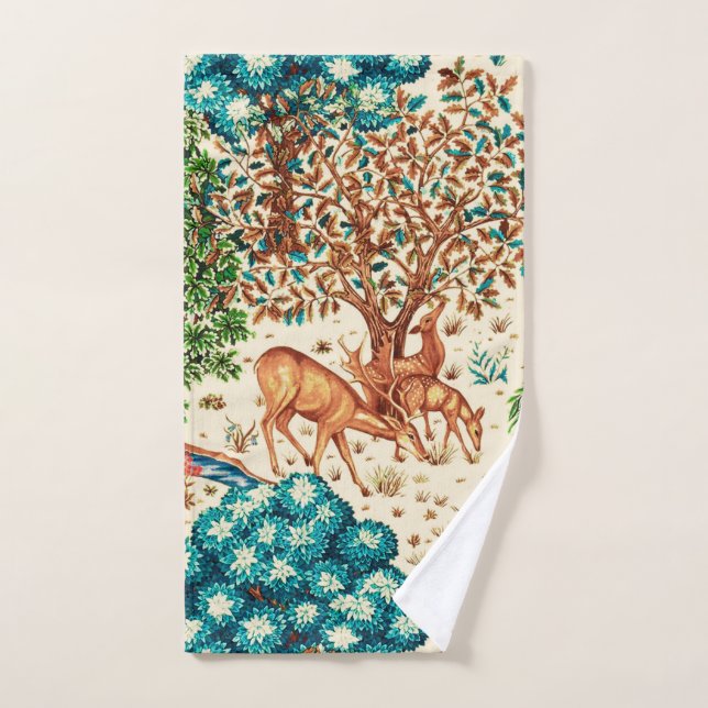 William Morris Deer par un Brook Beige et vert (Serviette à main)