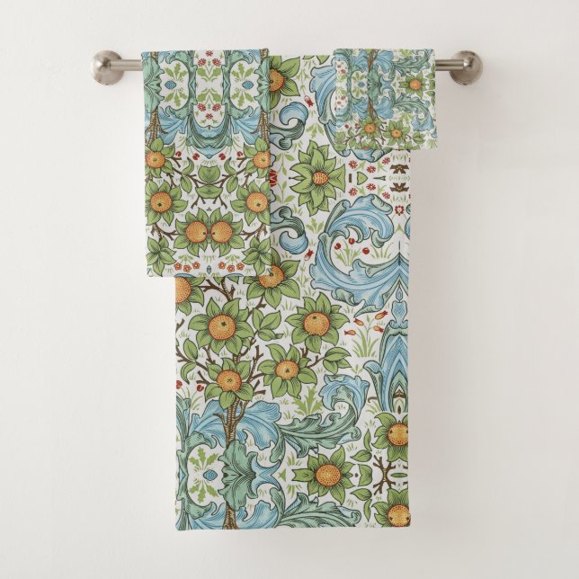 William Morris Fleurs Florales Acanthus Bleu Feuil (En situation)