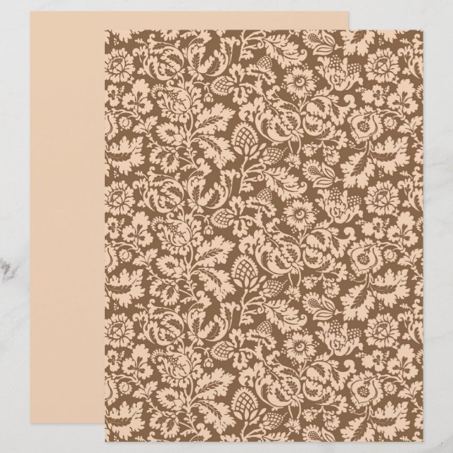 William Morris Floral Damask, Beige et Taupe Tan (Devant / Derrière)