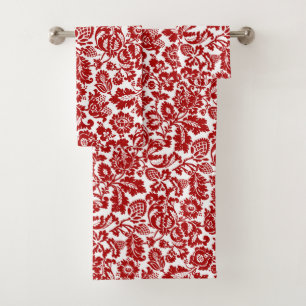 William Morris Floral Damask, Deep Red et White