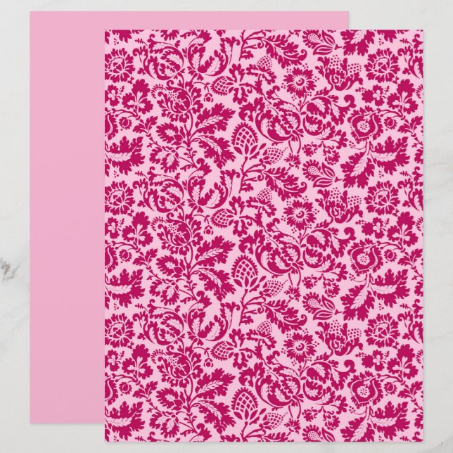 William Morris Floral Damask, Fuchsia et Pink (Devant / Derrière)