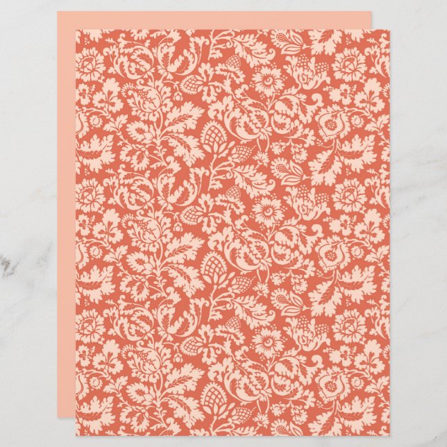 William Morris Floral Damask, Peach et Coral (Devant / Derrière)