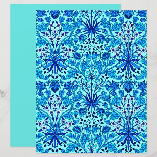 William Morris Hyacinth Print, Aqua et Turquoise (Devant / Derrière)