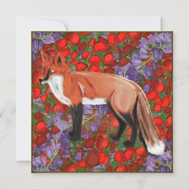 William Morris Inspired Fox On Poppies  (Devant)