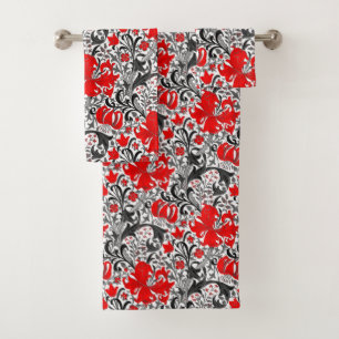 William Morris Iris et Lily, noir, blanc et rouge