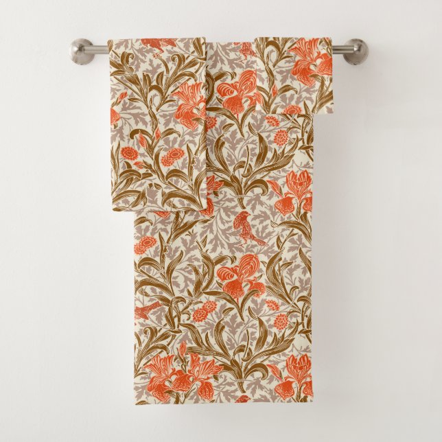 William Morris Irises, Coral Orange, Brown et beig (En situation)