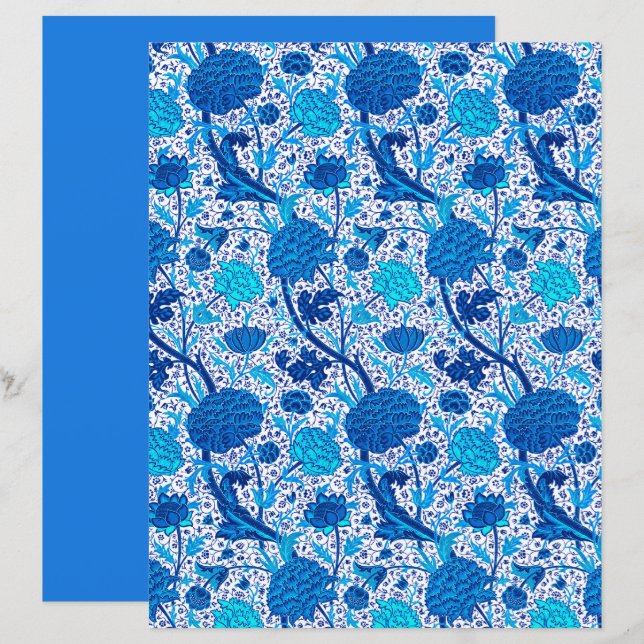 William Morris Jacobean Floral, bleu Cobalt (Devant / Derrière)