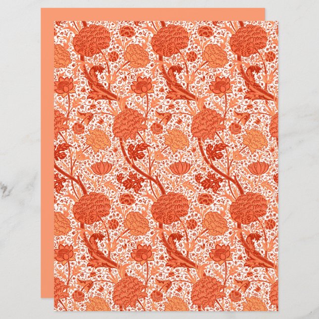 William Morris Jacobean Floral, Coral Orange (Devant / Derrière)