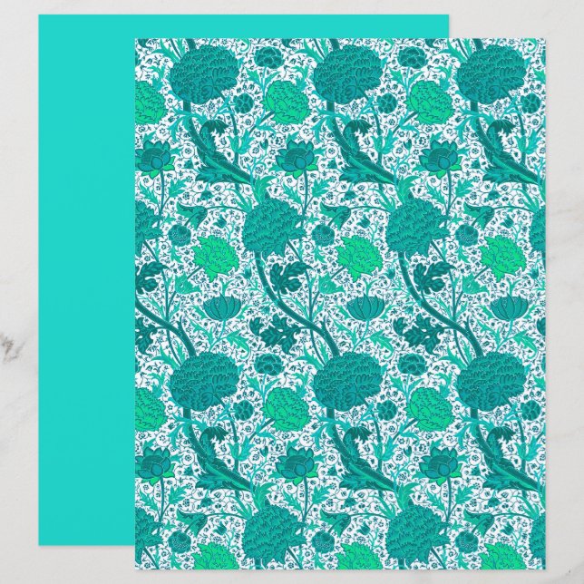 William Morris Jacobean Floral, Turquoise (Devant / Derrière)