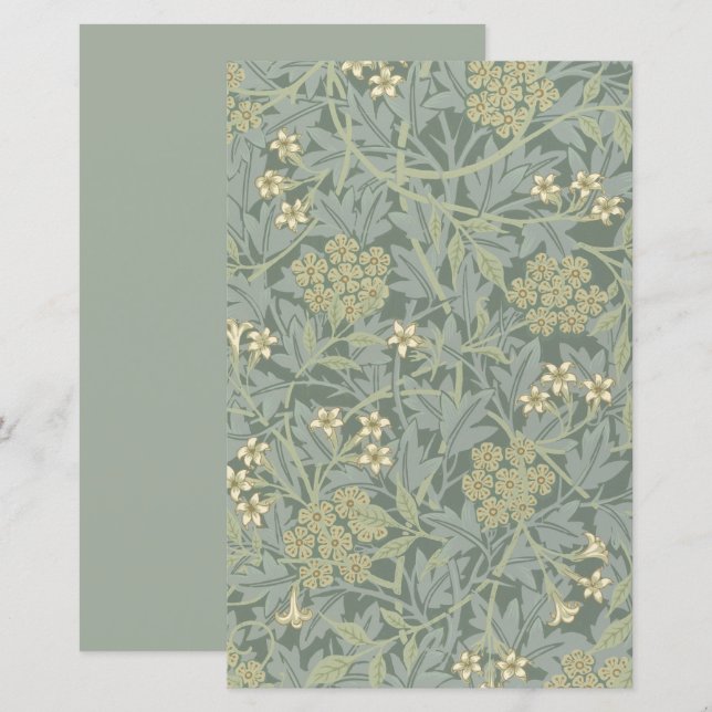 William Morris Jasmine Bleu Vert Art Botanique (Devant / Derrière)