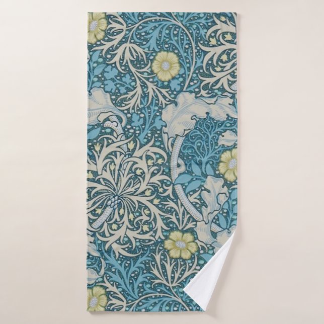 William Morris, motif Art nouveau, algues, bleu, f (Serviette de bain)