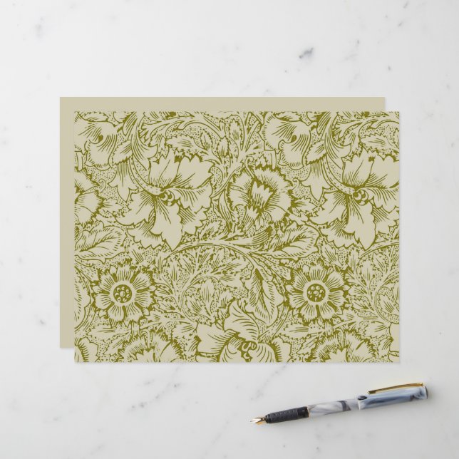 William Morris Poppy Classic Floral Green (Devant/Arrière en situation)