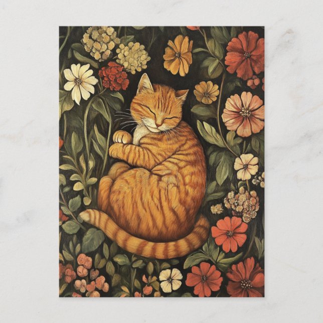 William Morris Red Cat Carte postale Vintage (Devant)