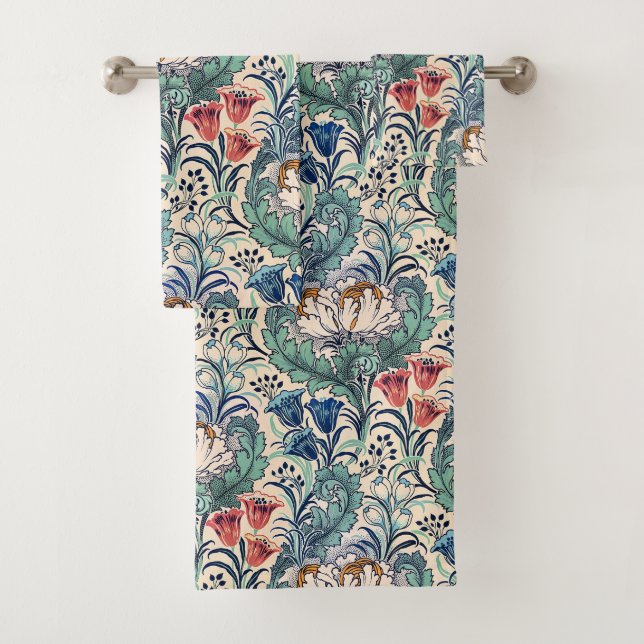 William Morris Rouge Bleu Turquoise Motif Floral (En situation)