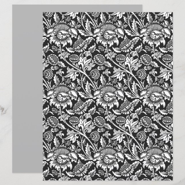 William Morris Sunflowers, noir, blanc et gris (Devant / Derrière)