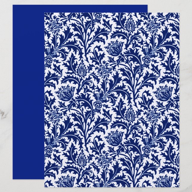 William Morris Thistle Damask, Cobalt Bleu & Blanc (Devant / Derrière)