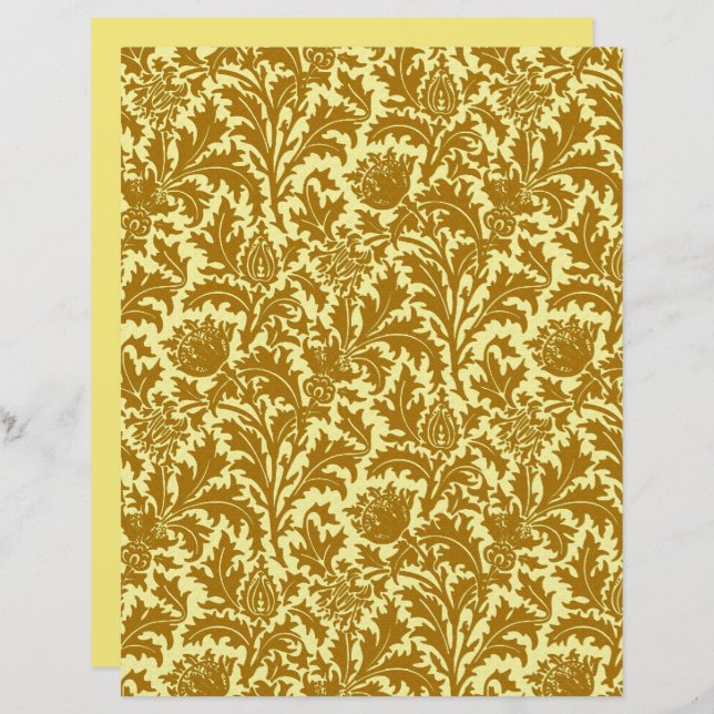 William Morris Thistle Damask, Or de moutarde (Devant / Derrière)
