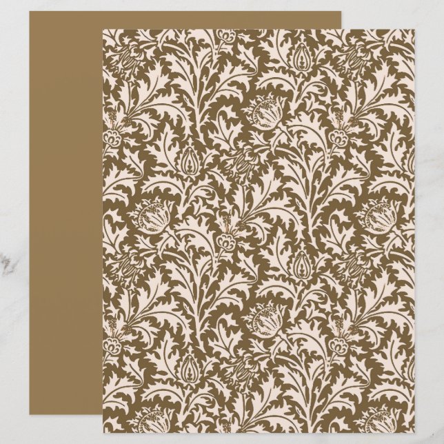 William Morris Thistle Damask, Taupe Tan et Beige (Devant / Derrière)