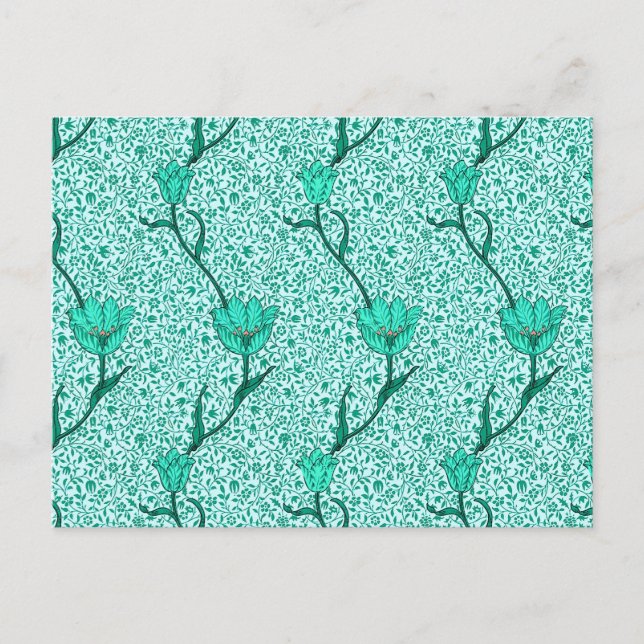 William Morris Tulip Damask, Carte postale turquoi (Devant)