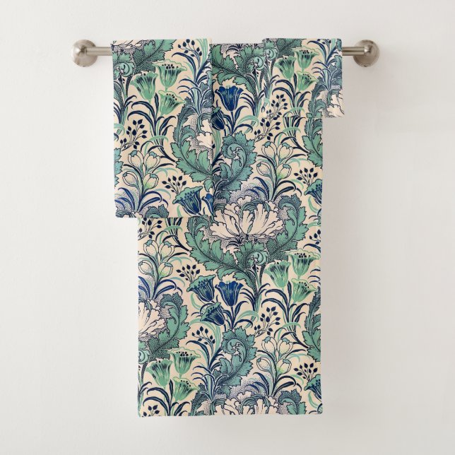 William Morris Vert Crème Turquoise Motif Floral (En situation)