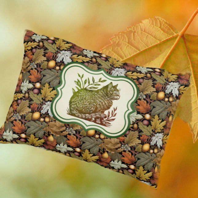 William Morris Vintage Coussin d'automne avec chat (Vintage tiger cat on this cute pillow!)