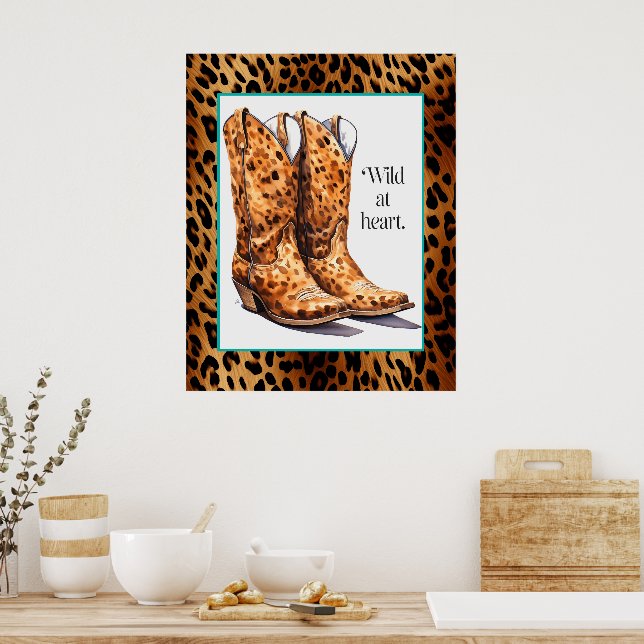 Wilt at Heart - Cheetah Cowgirl Bottes Poster Art (Cuisine)