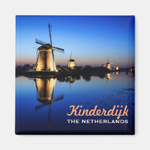Windmills at Blue Hour in Kinderdijk aimant texte