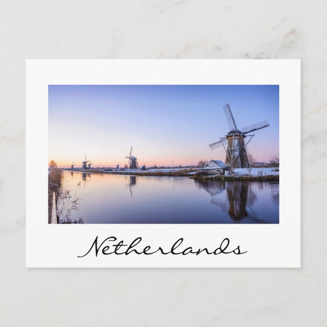 Windmills en hiver en Hollande carte postale texte (Devant)