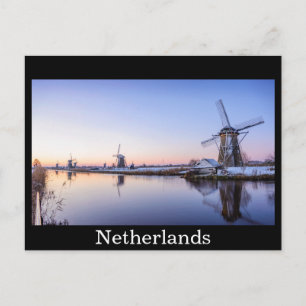 Windmills en hiver noir carte postale