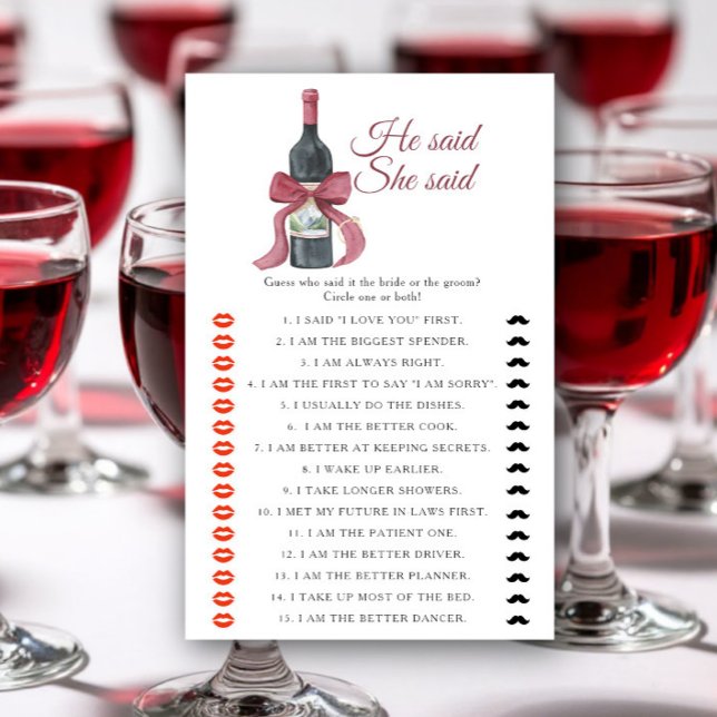 Wine Bridal shower He said she said game (Créateur téléchargé)