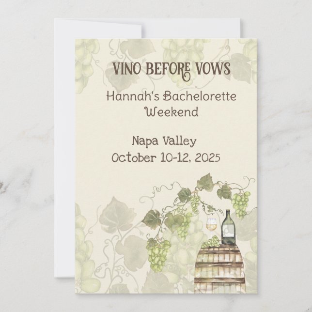 Wine Country Bachelorette Party Invitation (Devant)