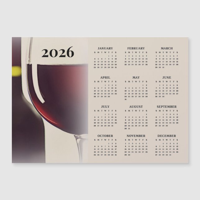 Wine Design 2026 Calendar Magnetic Card (Devant)