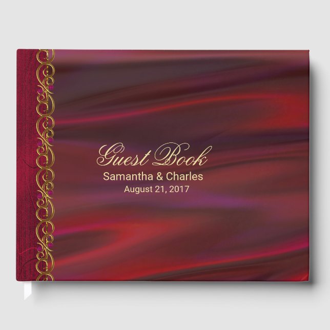 Wine Red Satin Look Mariage Livre d'invité (Recto)