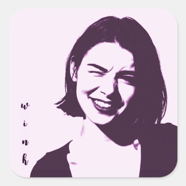 "Wink" Square Sticker flirty girl design pink sass (Devant)