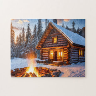 Winter Art Log Cabine Easy Cerveau Art Puzzle Hive